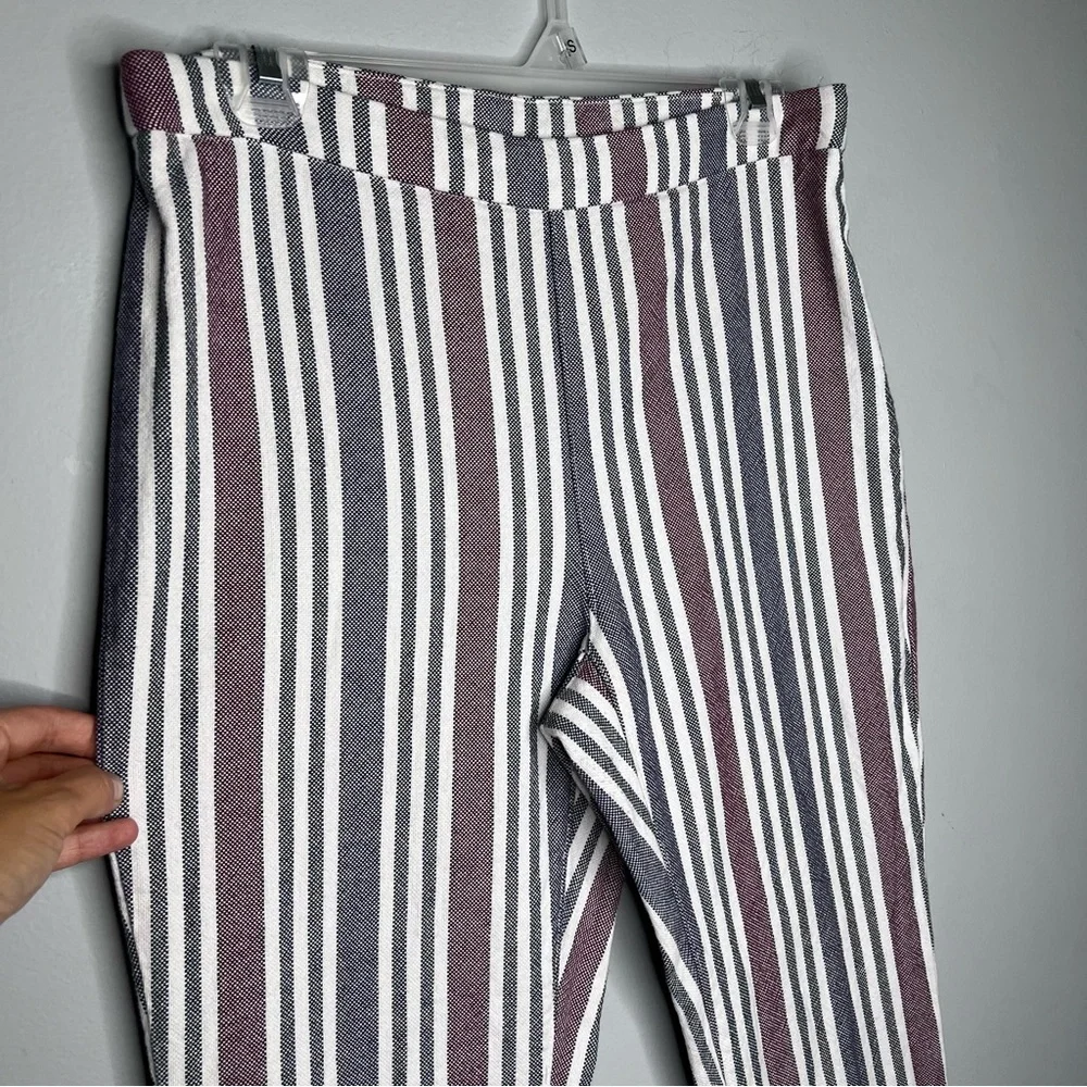 A24‎ Free People Striped Linen Pants Pull On Side Zip Ankle